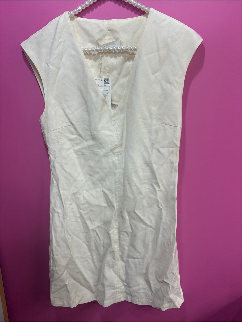 Mango V-Neck Short Sleeve White Mini Dress - Picture 2 of 5